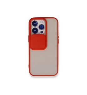 iPhone 13 Pro Sürgülü Kamera Lens Korumalı Buzlu Mat Kılıf (Kırmızı)
