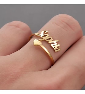 Kişiye Özel 925 Ayar Gümüş Kalp Detaylı İsim Yüzük (Gold)