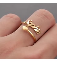 Kişiye Özel 925 Ayar Gümüş Kalp Detaylı İsim Yüzük (Gold)