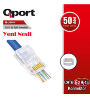 QPORT CAT6 EZ Q-J600Y RJ45 50li paket Plastik Konnektör (Yeni nesil)