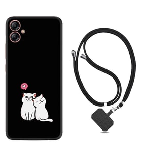 Samsung Galaxy A04E Kılıf Silikon Boyun Askılı İpli Desenli Silikon Love Cats 1690