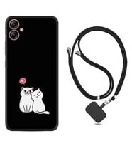 Samsung Galaxy A04E Kılıf Silikon Boyun Askılı İpli Desenli Silikon Love Cats 1690