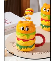 Sevimli Hamburger Tırtıl Seramik Kupa Karıştırma Kahve Süt Su Bardağı Kahvaltı Drinkware