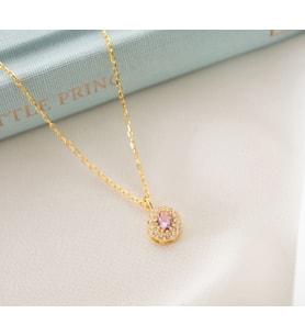 925 Ayar Gümüş Ekim Ayı Doğum Taşı ( Pink Tourmaline ) Kolye