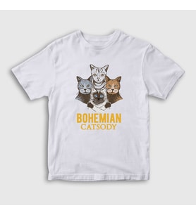 Presmono Unisex Çocuk Beyaz Bohemian Catsody Queen Kedili T-Shirt 422999tt (Beyaz)