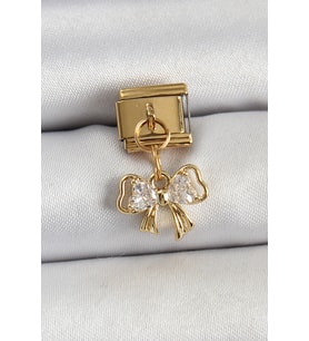 316L Çelik Sallantılı Zirkon Taşlı Fiyonk Model Gold Renk Nomination Charm TJ-BC1424