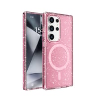 Samsung Galaxy S25 Ultra Uyumlu Kılıf M-safe Şarj Özellikli Parlayan Simli Saydam Renkli Zore Allstar Kapak (Pembe)