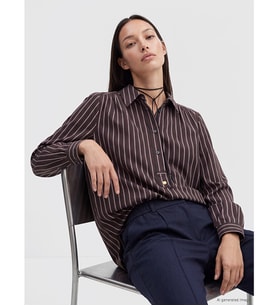 LCW EVERYDAY Kahverengi Çizgili Oversize Kadın Gömlek Tunik