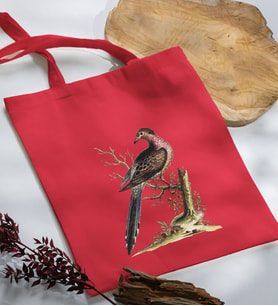 BK Gift Kuş Tasarımlı Kırmızı Kumaş Bez Çanta, Baskılı Omuz Çantası, Alışveriş Çantası, Arkadaşa Hediye-1