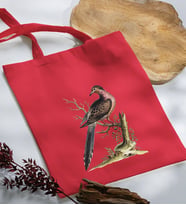 BK Gift Kuş Tasarımlı Kırmızı Kumaş Bez Çanta, Baskılı Omuz Çantası, Alışveriş Çantası, Arkadaşa Hediye-1
