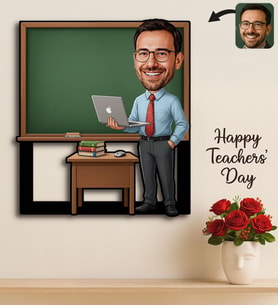 BK Gift Kişiye Özel Erkek Öğretmen Karikatürlü 3D Ahşap Tablo -3, Öğretmene Hediye, Öğretmenler Günü Hediyesi