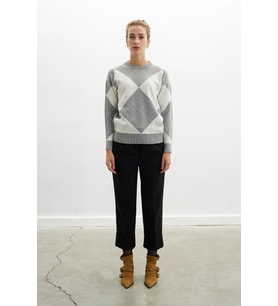 Styleboom X Peraluna OXFORD PULLOVER Bisiklet Yaka Baklava Desen Kadın Triko Kazak - Gri Melanj