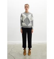 Styleboom X Peraluna OXFORD PULLOVER Bisiklet Yaka Baklava Desen Kadın Triko Kazak - Gri Melanj
