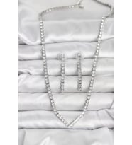 Gümüş Renk Zirkon Taşlı Kadın Kolye Küpe Seti - TJ-BKO10638
