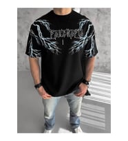 Unisex Bisiklet Yaka Baskılı Oversize T-Shirt - Siyah