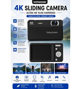 Dijital Kamera 4k Hd 48mp 16x Zoom Flaşlı Kayar Retro Video Kamera 2.8 Ekran 64gb Sd Kart Hediyeli Siyah