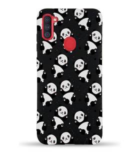 Samsung Galaxy M11 Uyumlu Lansman Kılıf Panda Tasarımlı İçi Kadife Kapak-Siyah (Şeffaf)
