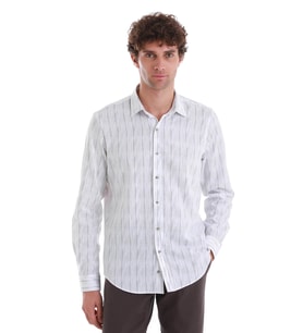 Lacivert Comfort Fit Baskılı Slim Yaka Uzun Kollu Spor Gömlek