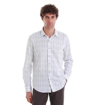 Lacivert Comfort Fit Baskılı Slim Yaka Uzun Kollu Spor Gömlek