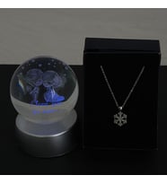 Kar Kolye Özel Kutuda & Sevgili  Model Cam Küre Işıklı Standlı Set Hediye