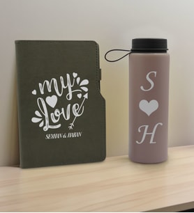BK Gift Sevgiliye Özel İsimli Gri Termo Defter ve Gri Cam Matara Hediye Seti-9, Sevgiliye Hediye, Sevgililer Günü, Yeni İş Hediyesi