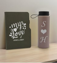 BK Gift Sevgiliye Özel İsimli Gri Termo Defter ve Gri Cam Matara Hediye Seti-9, Sevgiliye Hediye, Sevgililer Günü, Yeni İş Hediyesi