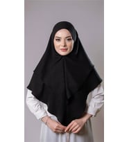 Siyah Pratik Hazır Geçmeli Tesettür Eşarp Pamuk Caz Kumaş Çift Katlı Düz Hijab 2303_01