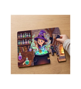 İksir Hazırlayan Sevimli Cadı - Halloween Tasarımlı 24 Parça Ahşap Çocuk Puzzle