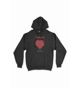 Rabat Fas Bayraklı Kalpli Siyah Sweatshirt Hoodie
