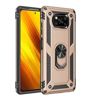 Xiaomi Poco X3 Kılıf Zore Vega Yüzüklü Standlı Zırh Kılıf (Gold)