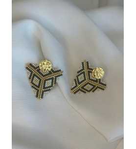 Siyah, Gold, Krem, Üçgen Küpe