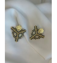 Siyah, Gold, Krem, Üçgen Küpe