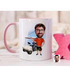 Bk Gift Kişiye Özel Golf Oyuncusu Karikatürlü Pembe Kupa Bardak-8, Sevgiliye Hediye, Arkadaşa Hediye