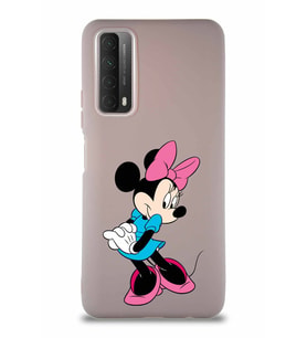 Huawei Y7A Soft Premier Kapak Minnie Mouse-F Tasarımlı Silikon Kılıf - Pudra (Şeffaf)