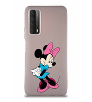 Huawei Y7A Soft Premier Kapak Minnie Mouse-F Tasarımlı Silikon Kılıf - Pudra (Şeffaf)