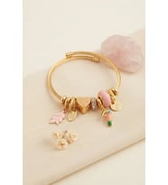 Kuş Figürlü Pembe Charmlı Gold Renk Bileklik