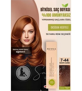 Renna AMONYAKSIZ Bitkisel Yıpranmış Saçlar İçin Saç Boyası 7-44 BAKIR CAZİBE 60ml