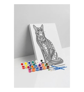 Kedi Desenli Mandala Tuval Boyama Seti 40x50 cm
