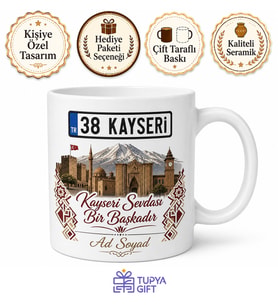 Plakalı Kayseri Temalı Baskılı Kupa Bardak Kayseri Hediye Hatıra