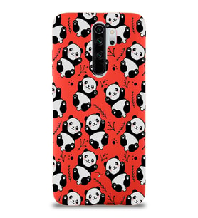 Xiaomi Redmi Note 8 Pro Uyumlu Lansman Kılıf Panda Tasarımlı İçi Kadife Kapak-Kırmızı (Şeffaf)
