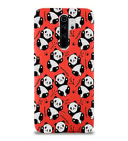 Xiaomi Redmi Note 8 Pro Uyumlu Lansman Kılıf Panda Tasarımlı İçi Kadife Kapak-Kırmızı (Şeffaf)