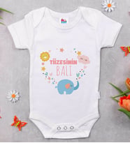 BK Kids Tizesinin Balı Tasarımlı Beyaz Bebek Body Zıbın-1