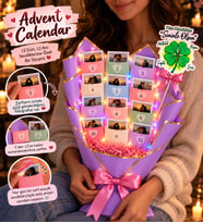 Advent Calendar Zarf İçinde 12 Fotoğraflı Led Işıklı Şık Anı Buketi