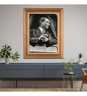 Altın Varaklı Çerçeveli Paspartulu Atatürk Tablo DC0910 (Gold)