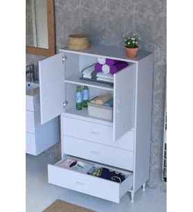 Eliusta Alia Çok Kullanışlı Dolap G:75 cm Üst Bölme Kapaklı Alt Bölme Çekmeceli 75x138x32,5 cm Modüler Dolap (Beyaz)