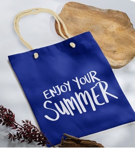 BK Gift Yaz Temalı Saks Mavi Halat Saplı Kumaş Plaj Çantası -6, Baskılı Omuz Çantası, Alışveriş Çantası, Arkadaşa Hediye, Sevgiliye Hediye