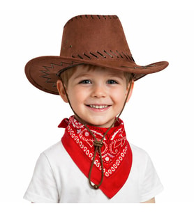 Çocuk Kovboy Şapka Kahverengi & Kırmızı Bandana Fular Seti