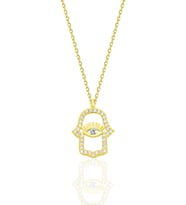 Gümüş altın yaldızlı zirkon taşlı koruyucu hamsa el kolye SGTL12670GOLD