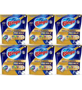 Bingo Akıllı Kapsül Pro Max Bulaşık Makinesi Deterjanı Tableti 240 Adet Limon Kokulu (6PK*40)