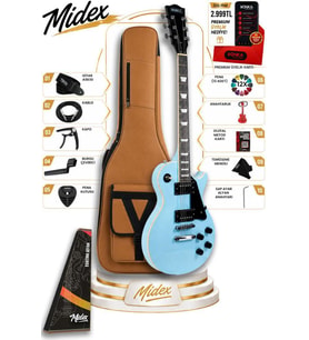 Midex GRX-200LTB Profesyonel Les Paul Kasa HH Elektro Gitar Seti Turkuaz